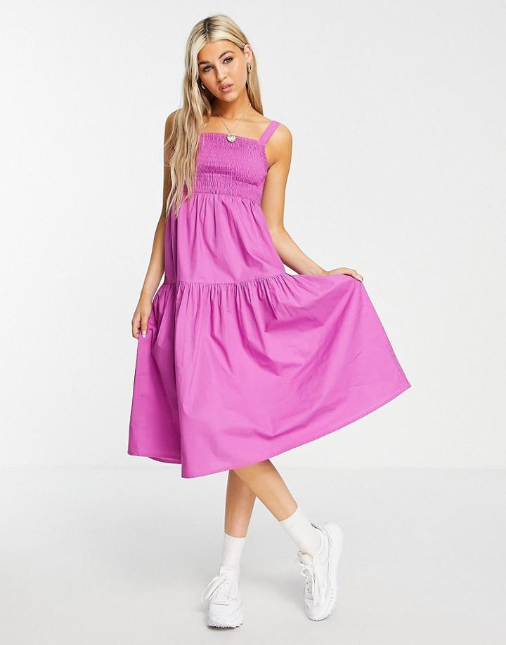 Violet Romance Shirred Front Midi Dress In Purple