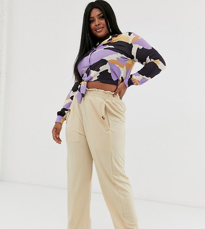 Pink Clove Wide Utility Leg Pants With Button Detail In Beige