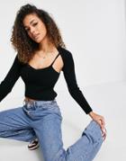 Asos Design Knitted Cami With Super Cropped Sweater In Black