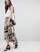 Asos Maxi Skirt With High Low Hem In Postcard Print - Multi