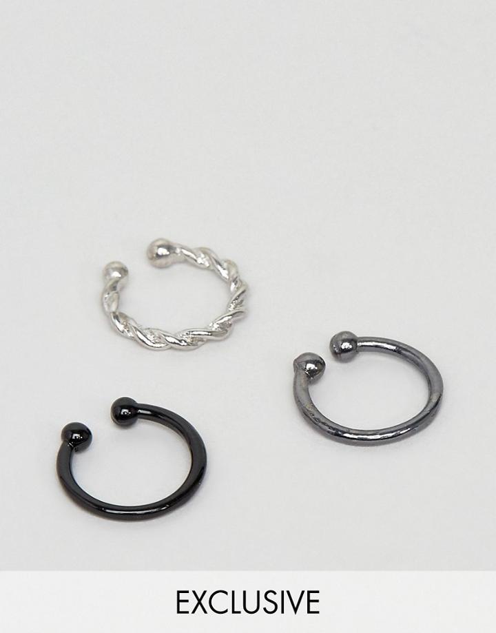 Designb London Ear Cuff Single Earrings In 3 Pack - Multi
