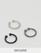 Designb London Ear Cuff Single Earrings In 3 Pack - Multi