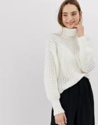 Asos Design Stitch Detail Roll Neck Sweater - Cream