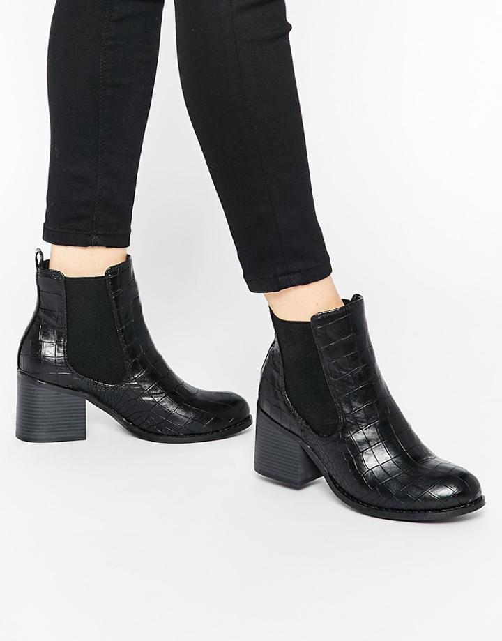 London Rebel Block Heeled Chelsea Boots - Black Croc