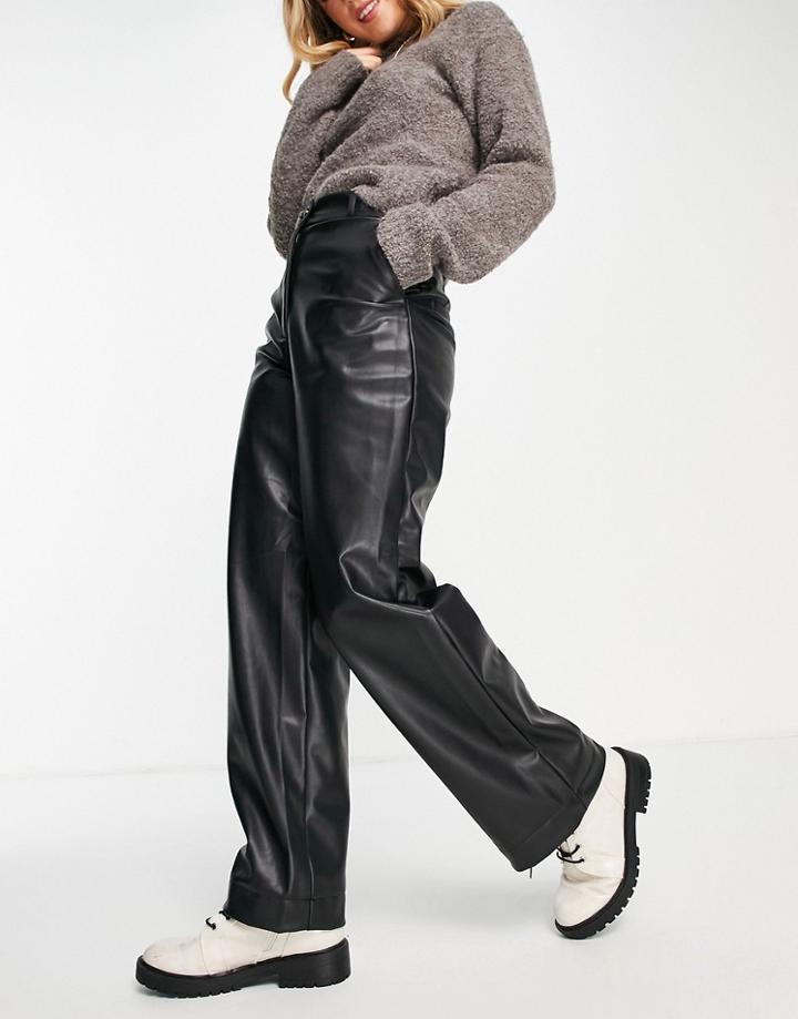 Monki Straight Leg Pu Pants In Black