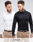Asos Skinny Shirt 2 Pack In White And Black Save - Multi