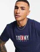 Tommy Jeans Timeless Central Logo Box T-shirt In Twilight Navy