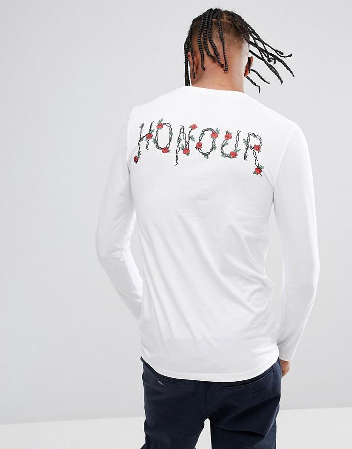 Asos Extreme Muscle Long Sleeve T-shirt With Text & Rose Back Print - White