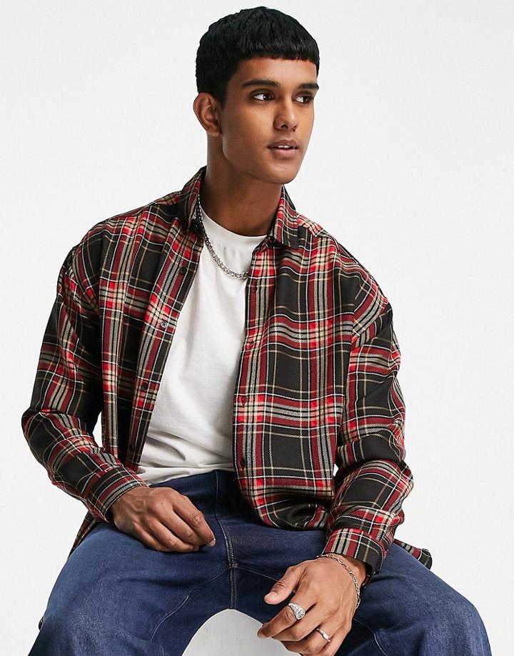 Asos Design 90s Oversized Check Shirt In Black & Red