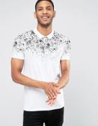 Asos Muscle Polo Shirt In White With Speckle Yoke Print - White