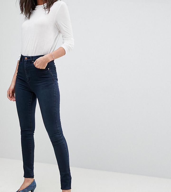 Asos Tall 'sculpt Me' High Rise Premium Jeans In Vivienne Dark Wash Blue - Blue