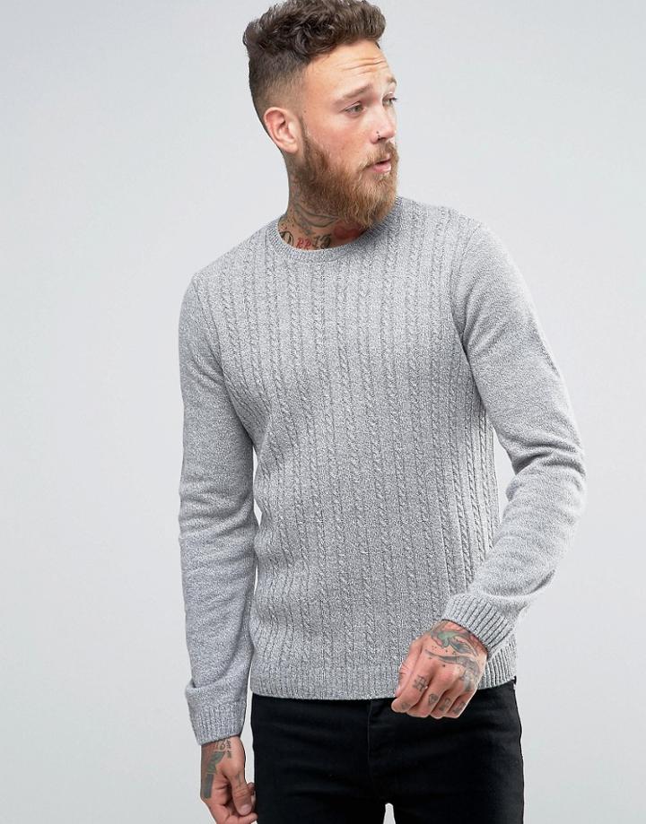 Asos Cable Sweater In Gray Twist - Gray