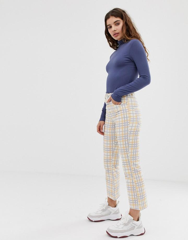 Asos Design Egerton Rigid Crop Kick Flare Jeans In Check Print-multi