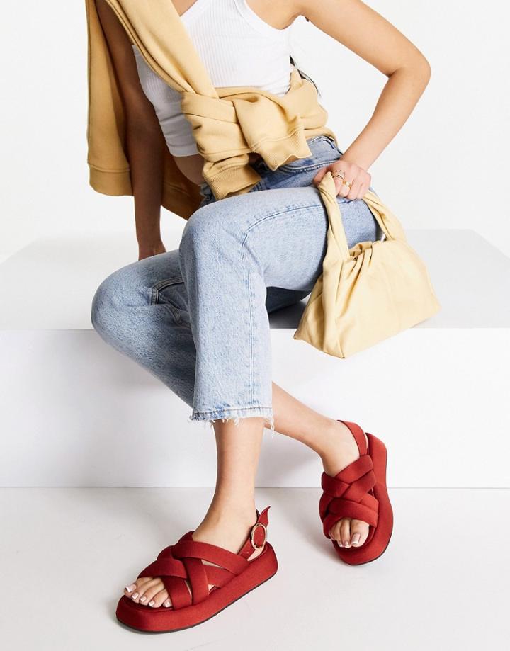 Asos Design Fernhill Chunky Padded Flat Sandals In Rust-red