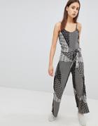 Daisy Street Jumpsuit In Geo Patchwork Print - Multi