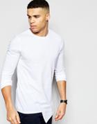 Asos Longline Long Sleeve T-shirt With Asymmetric Hem - White