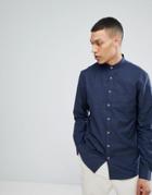 Lindbergh Neps Shirt With Grandad Collar In Navy - Navy