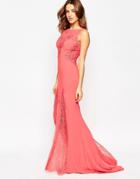 Forever Unique Angelina Maxi Dress With Lace Inserts - Coral