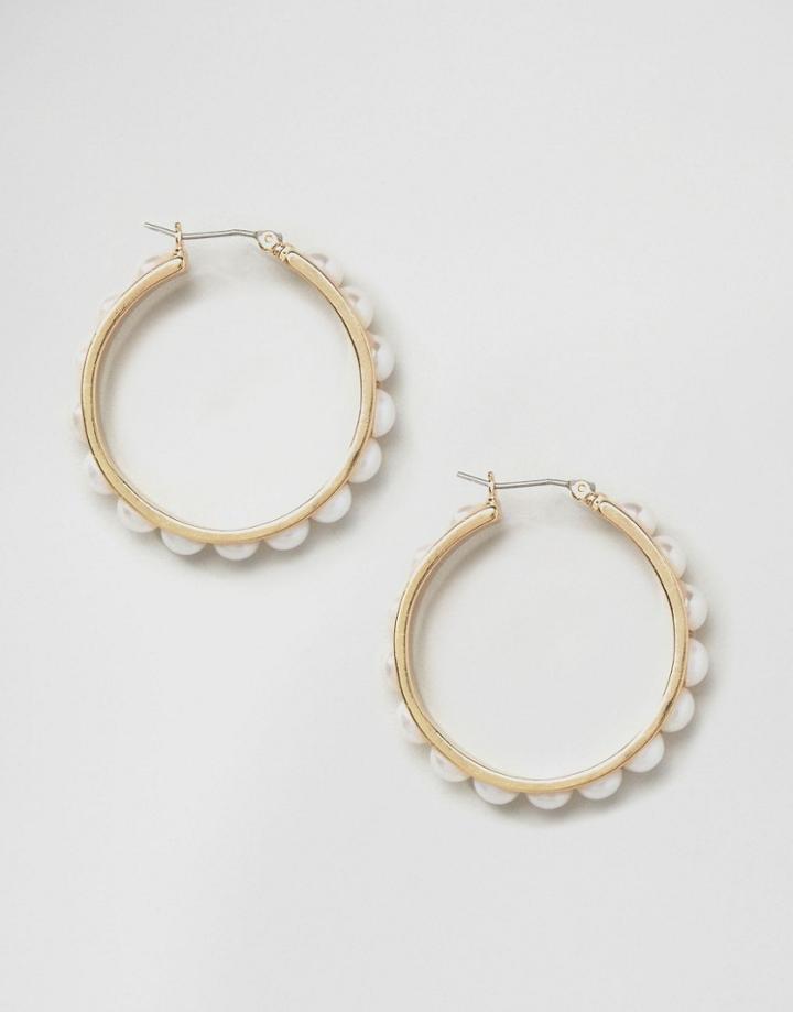 Wah London X Asos Faux Pearl Hoop Earrings - Gold