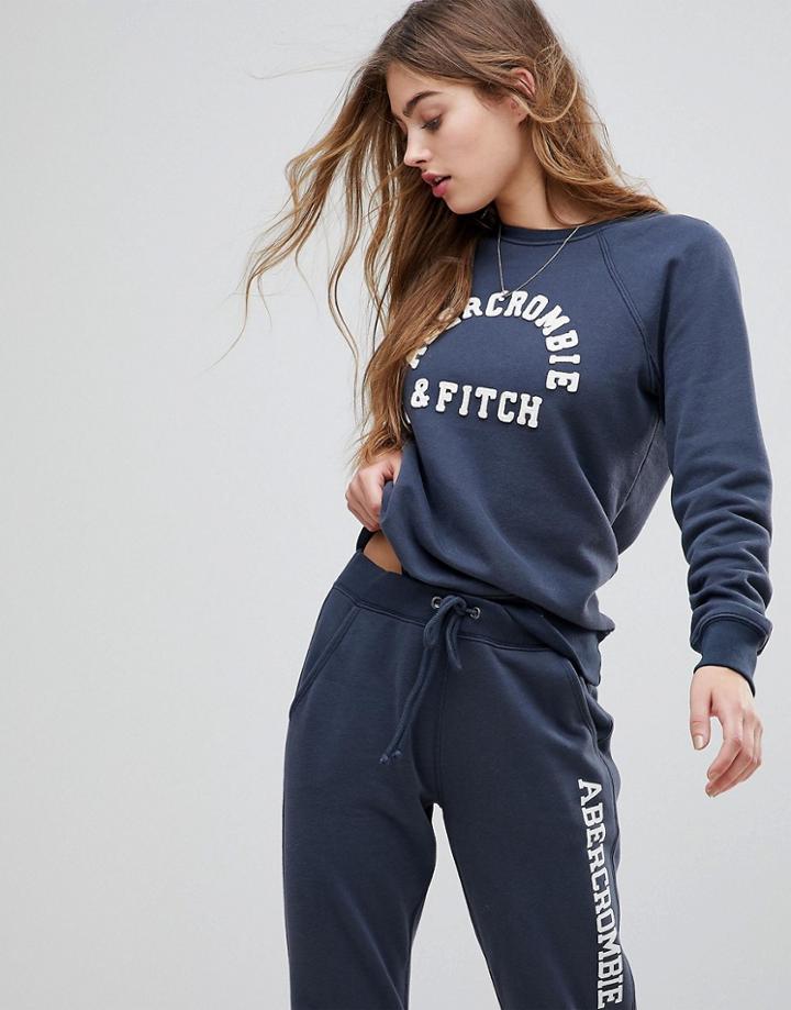 Abercrombie & Fitch Flock Logo Sweatshirt - Navy