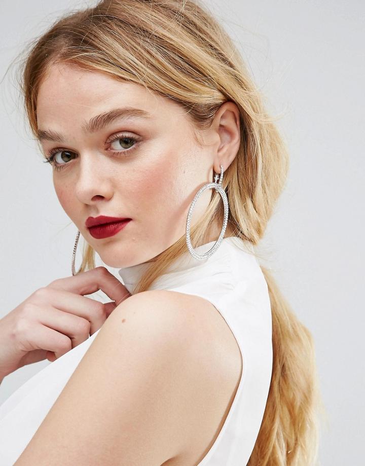 Loverocks London Rhinestone Hoop Drop Earrings - Silver