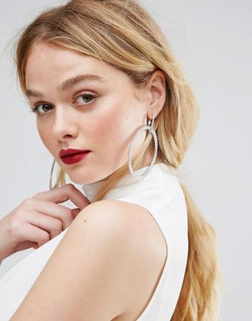 Loverocks London Rhinestone Hoop Drop Earrings - Silver