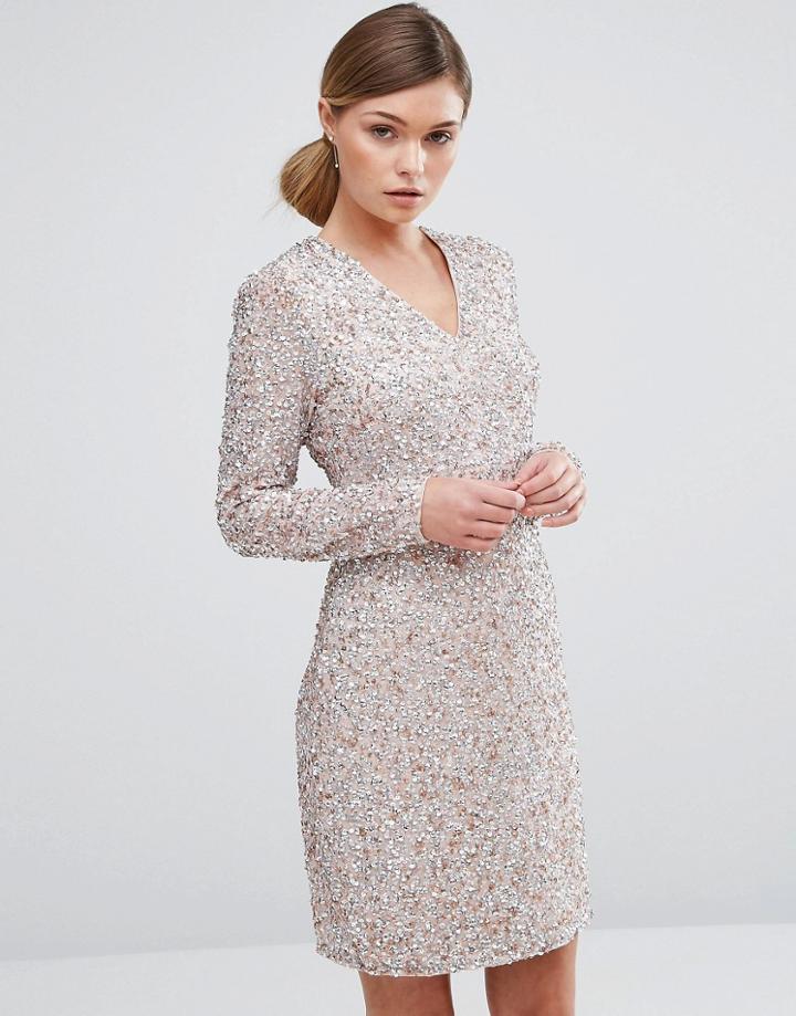 Coast Bella Dress In Sequin With Plunge Neck - Pink