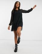 New Look Frill Neck Chiffon Smock Mini Dress In Black