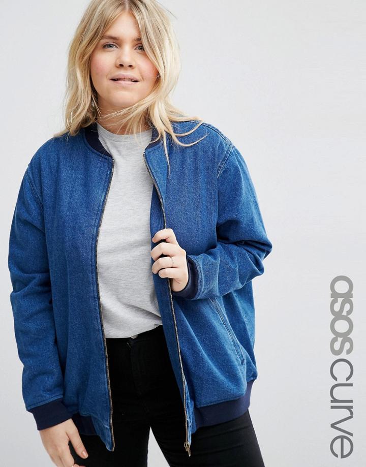 Asos Curve Oversized Denim Bomber Jacket - Blue