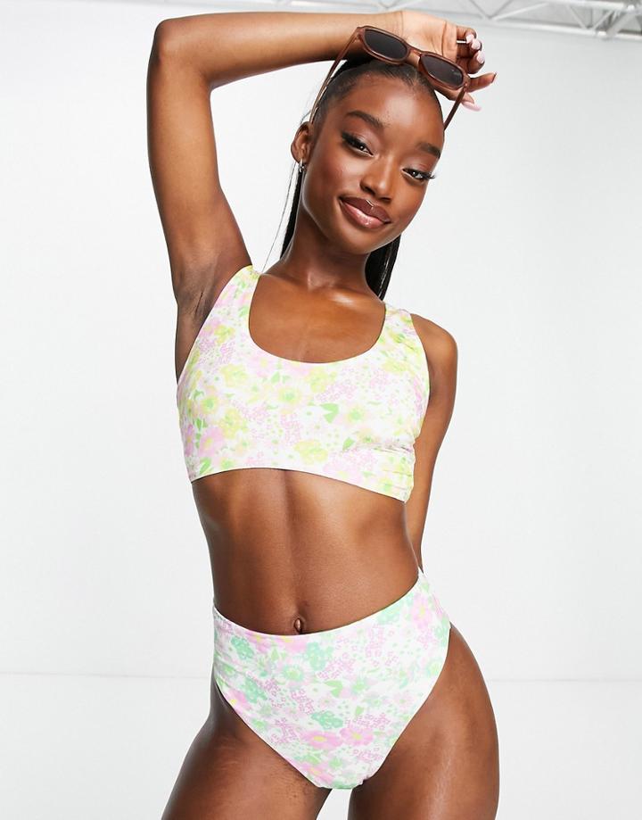 Asos Design Mix And Match Sleek Crop Bikini Top In Mixed Ditsy Floral Print-multi