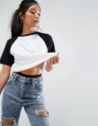 Asos T-shirt In Crop Boxy Fit With Contrast Raglan - Multi