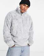 Asos Design Oversized Faux Fur Half Zip Sweatshirt In Light Gray-grey