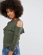 Only Frill Cold Shoulder Top - Green