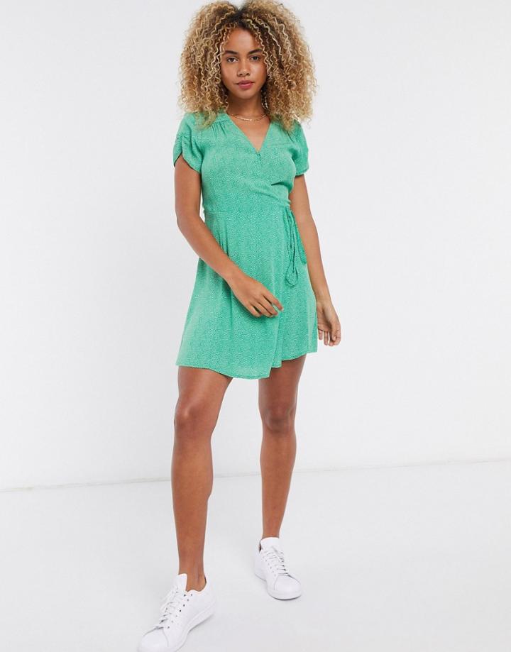 & Other Stories Mini Leaves Print Wrap Mini Dress In Green