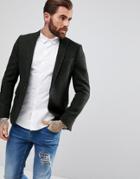 Asos Slim Blazer In Harris Tweed 100% Wool Herringbone - Green