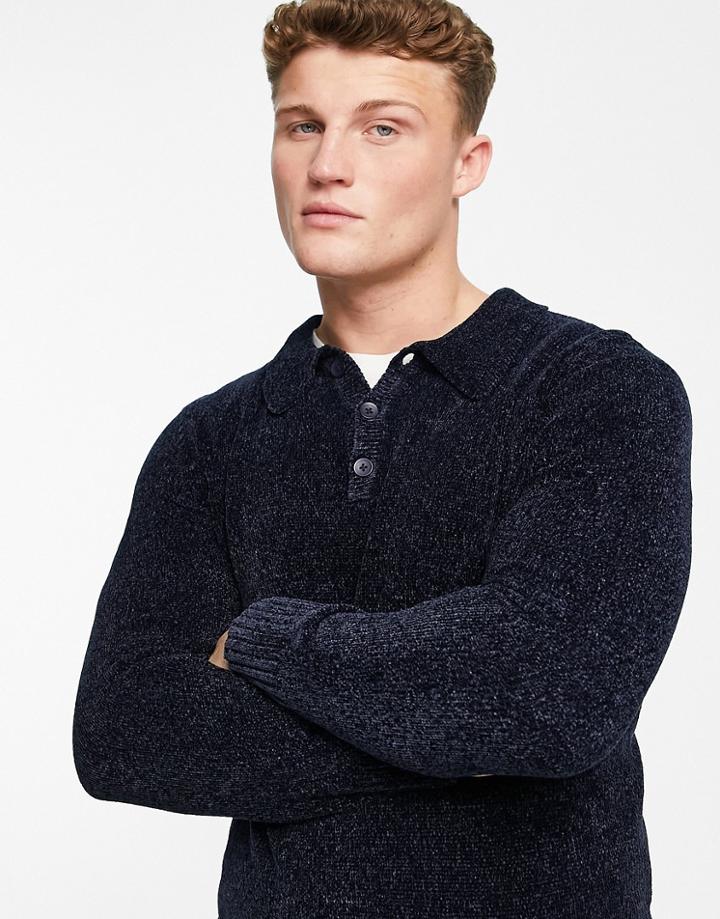 Harry Brown Half Button Collared Knit Sweater-navy