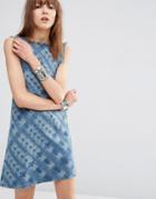 Asos Denim Shift Dress In Tie Dye Print - Printed Denim