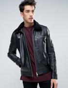Barneys Leather Jacket With Sherpa Collar - Black