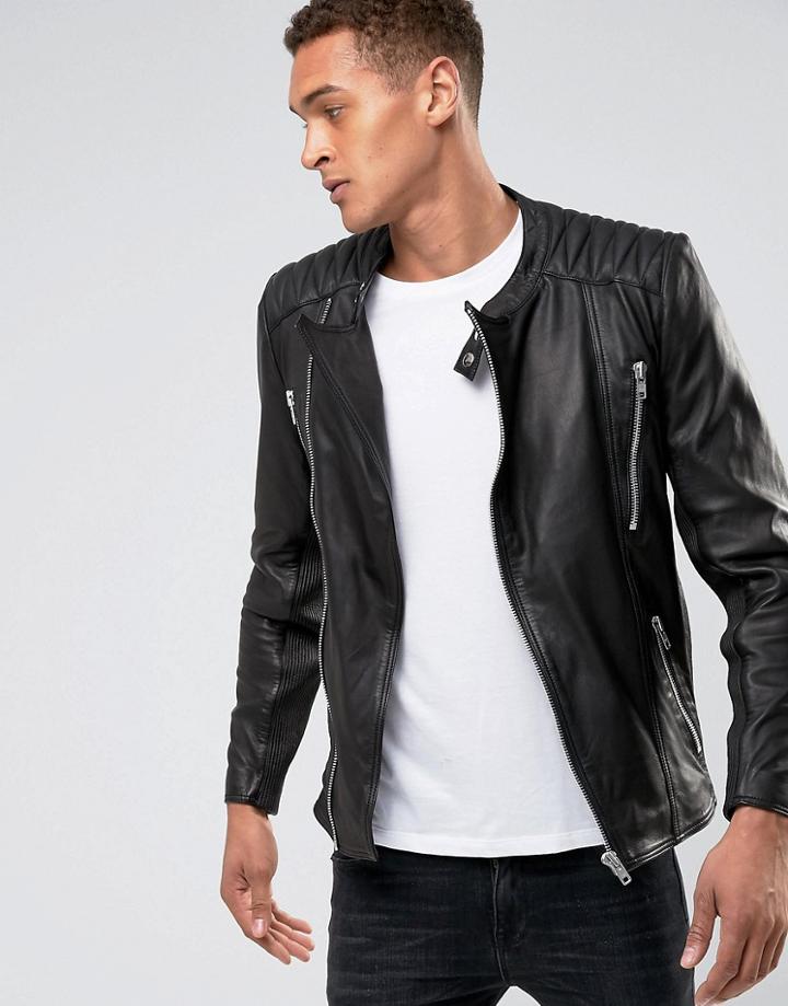 Casual Friday Leather Biker Jacket - Black