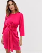 Asos Design Tie Wrap Around Mini Dress-pink