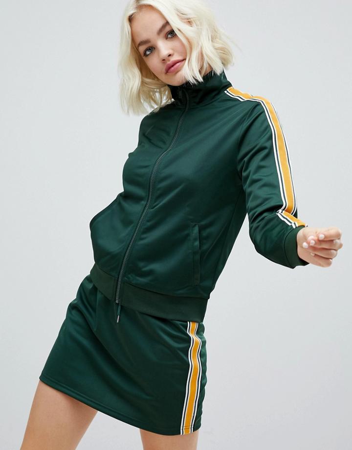Monki Two-piece Zipped Sweatshirt With Raglan Sleeves In Dark Green - Green