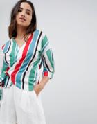 Boohoo Striped Tie Wrap Top - Multi