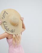 Asos Straw Metallic Floppy Hat With Sun Kiss Sequin Print And Size Adjuster - Gold