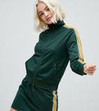 Monki Two-piece Zipped Sweatshirt With Raglan Sleeves In Dark Green