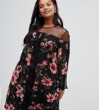 Lovedrobe Floral Dress With Sheer Panels - Multi