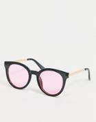 Aj Morgan Round Sunglasses With Black With Pink Lens