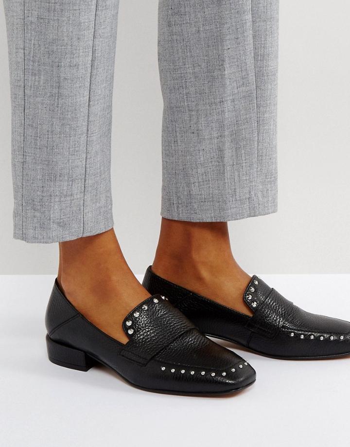 Asos Magestic Premium Leather Studded Loafer - Black