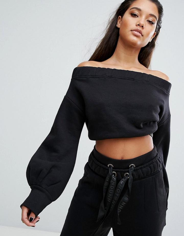 Missguided Londunn Bardot Balloon Sleeve Cropped Sweat - Black