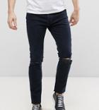 Mennace Skinny Jeans With Knee Rips In Dark Wash - Blue