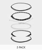 Asos Design 5-pack Cord Bracelet Set In Black And Silver